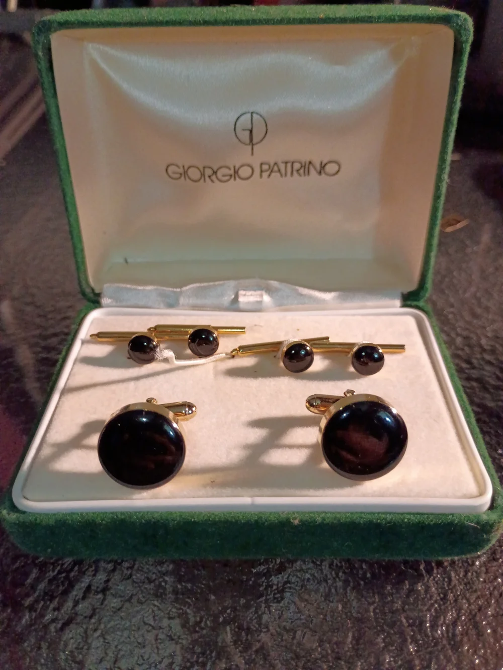 Vintage Giorgio Patrino Gold-Plated Formal Tuxedo Set – Cufflinks & 4 Shirt Stud